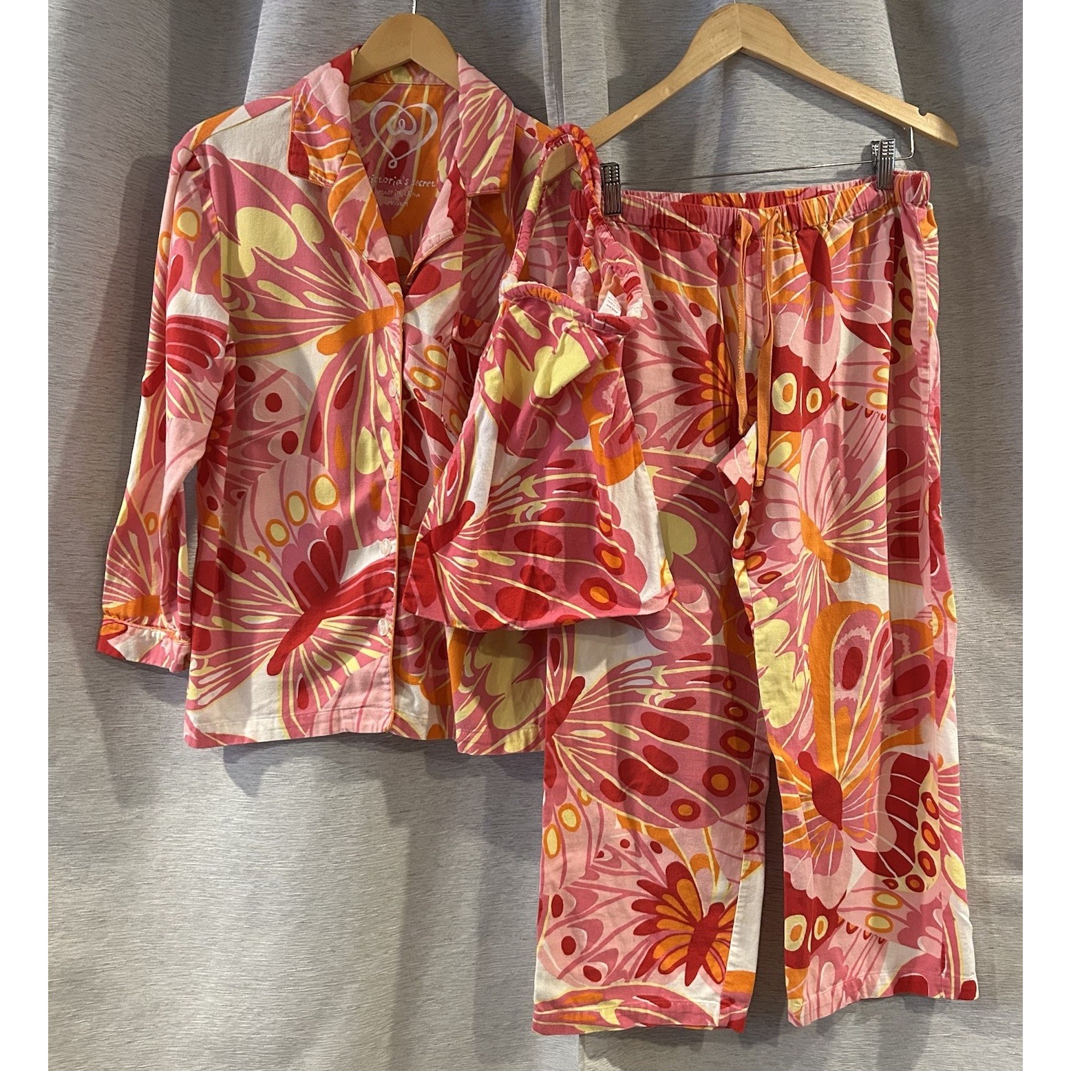 Victoriaâs Secret 2 Piece Pj Set Vintage Y2k Butterfly Sunset Pink Orange M